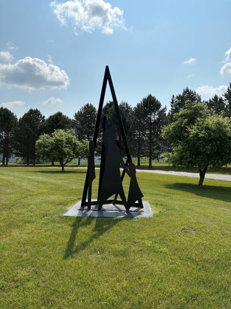 Large Metal Sculpture on campus lawn